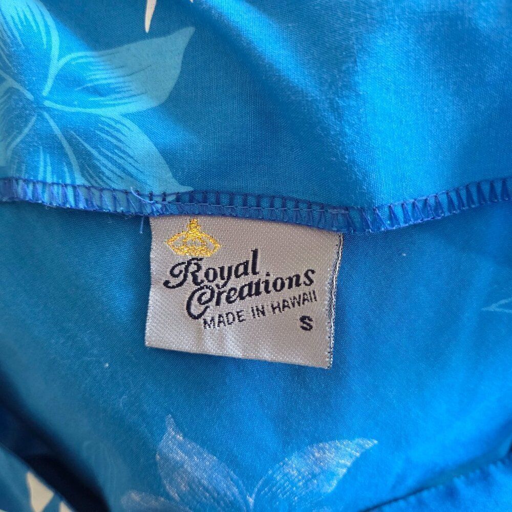Royal Creations Hawaiian Dress Size S Blue Floral Ruffle V-Neck Vintage Hawaii - Picture 8 of 8